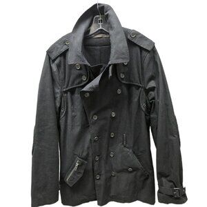 STYLISH MENS BLACK TRENCH COAT DESIGNER NICHOLAS K MENSWEAR. LARGE 42R QUALITY